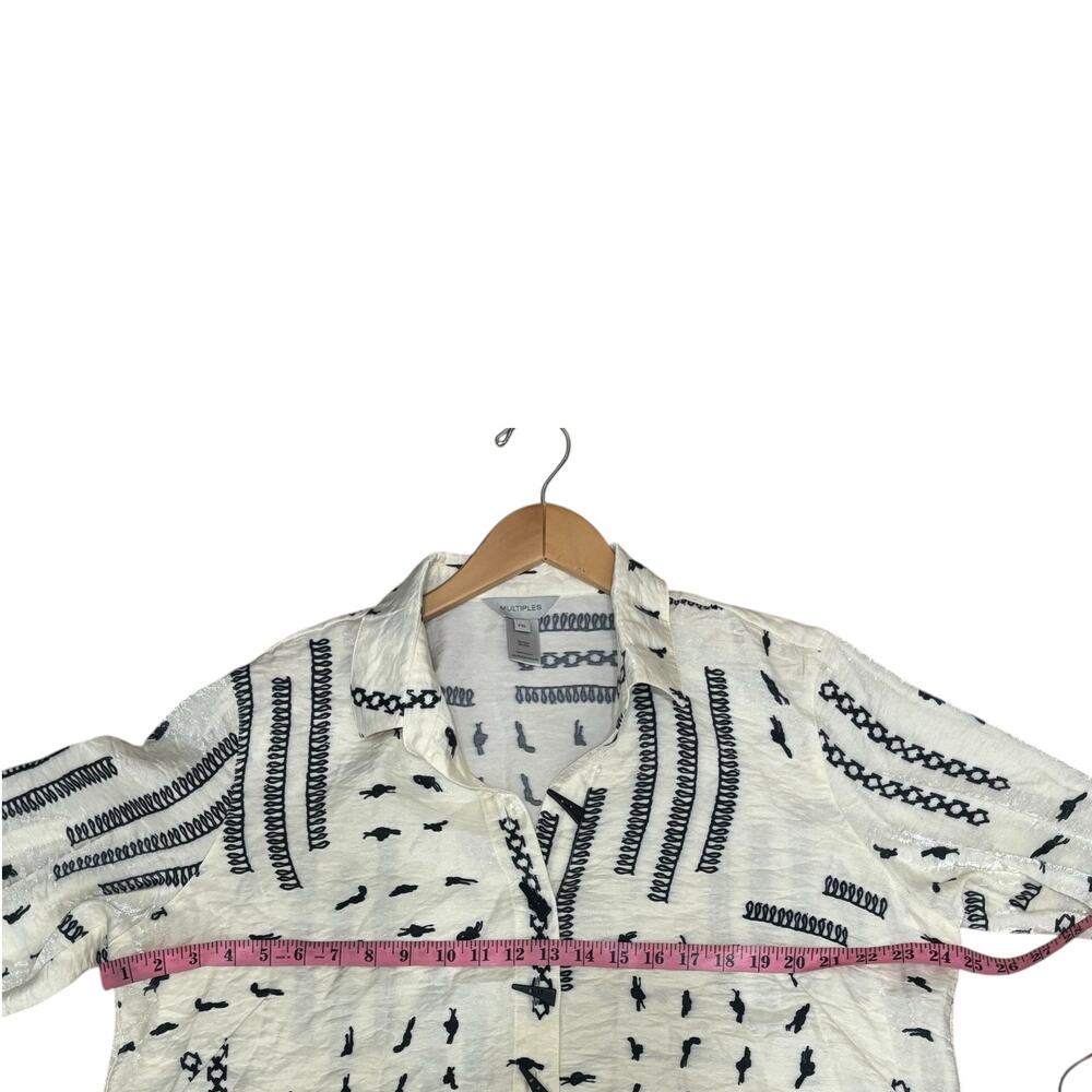 Multiples Women's Novelty Print Collared Button-Front Shimmer Shirt Sz XL Petite - Picture 6 of 9